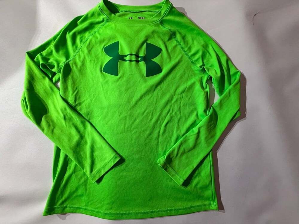 Under Armour HeatGear Neon Green Big Logo Long Sleeve Shirt Youth Large